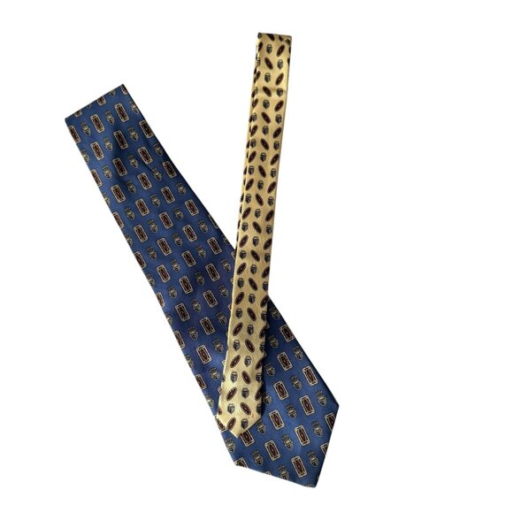Tommy Hilfiger 100% Silk Tie Navy & Yellow Shield Emblem Design Made In Italy - Picture 8 of 11